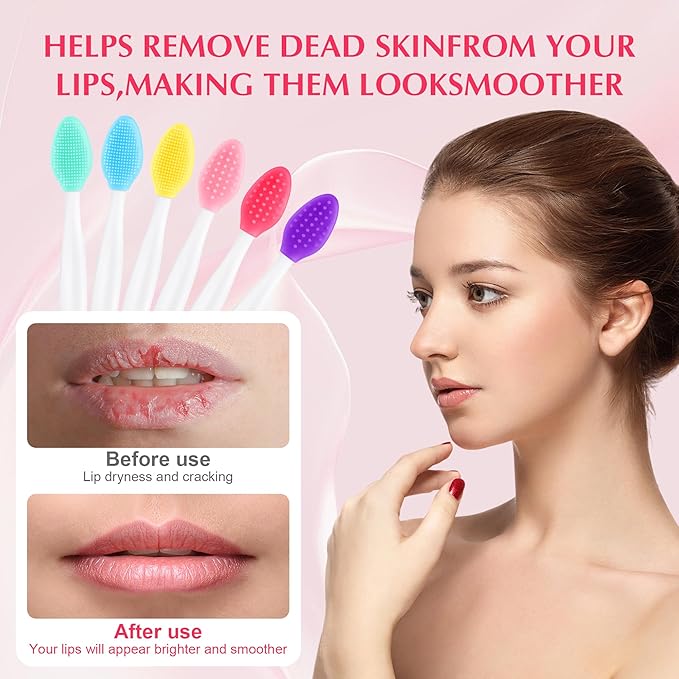 MINGOMINGO 120 Pack Lip Scrub Brush, 3-in-1 Double Sided Silicone Exfoliating Lip Brush for Dark Lips & Nose Care, 6 Colors Exfoliator & Massage & Blackhead Remover, Boxed & Individually Sealed