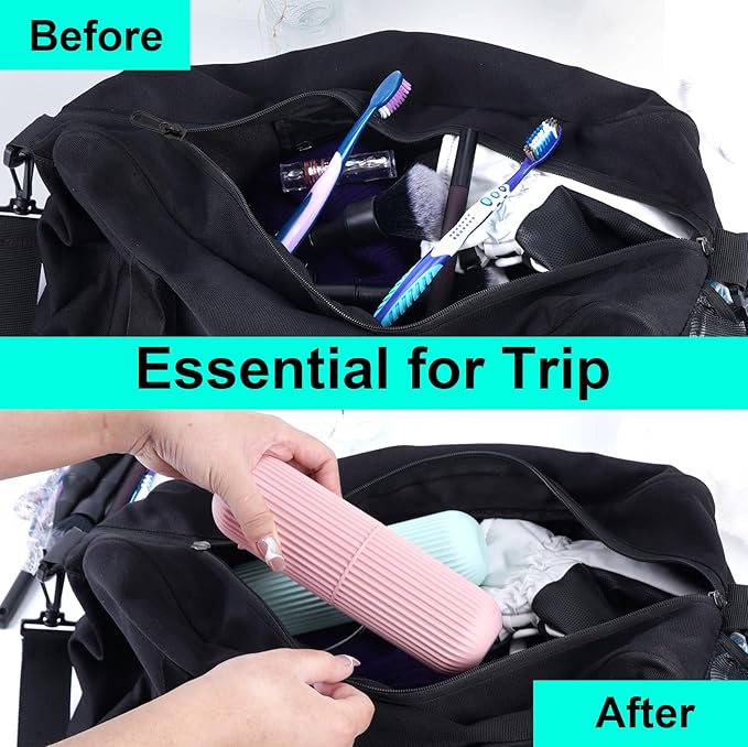 UCEC Travel Toothbrush Case, Toothbrush Holder Travel, Toothbrush Case for Traveling, Camping, Home, School, Business, Bathroom, 2 Pack (Green, Pink)