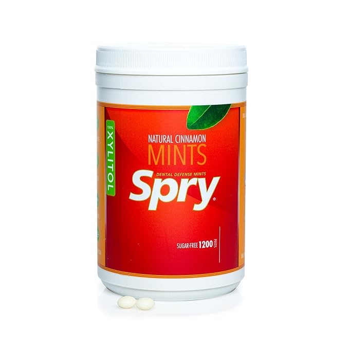 Spry Xylitol Cinnamon Mints Sugar Free Candy - Promote Oral Health, Increase Saliva Production, Stop Bad Breath, Non-GMO, Gluten-Free, 1200 Count (Pack of 1)