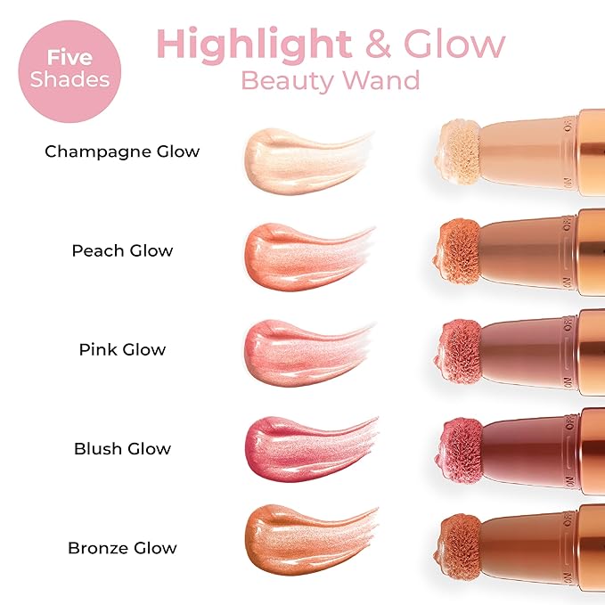 MCoBeauty - Highlight and Glow Beauty Wand - Buildable Liquid Highlighter - Champagne Shade - Liquid Cream with Cushion Applicator for Soft, Radiant Finish - Highlighters Makeup