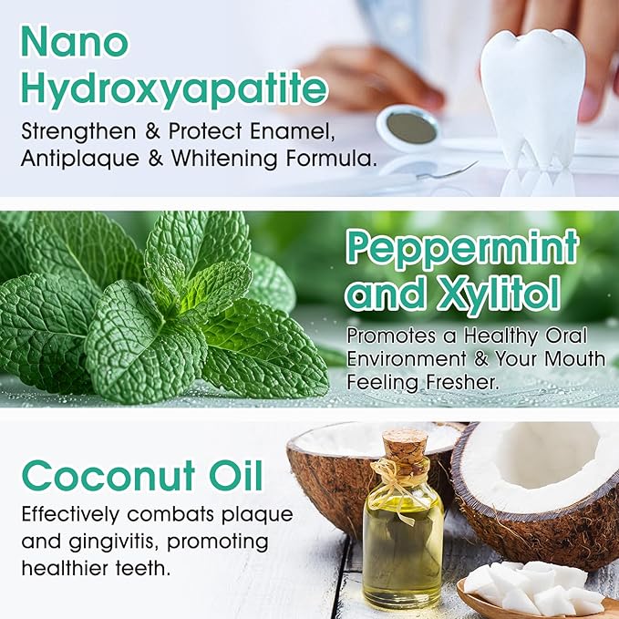 Toothpaste Tablets,150 Nano Hydroxyapatite Toothpaste Tablets, Chewable Xylitol Toothpaste Tablets, Fluoride-Free - Natural Whitening Remineralizing Travel-Friendly Eco Tabs, Peppermint