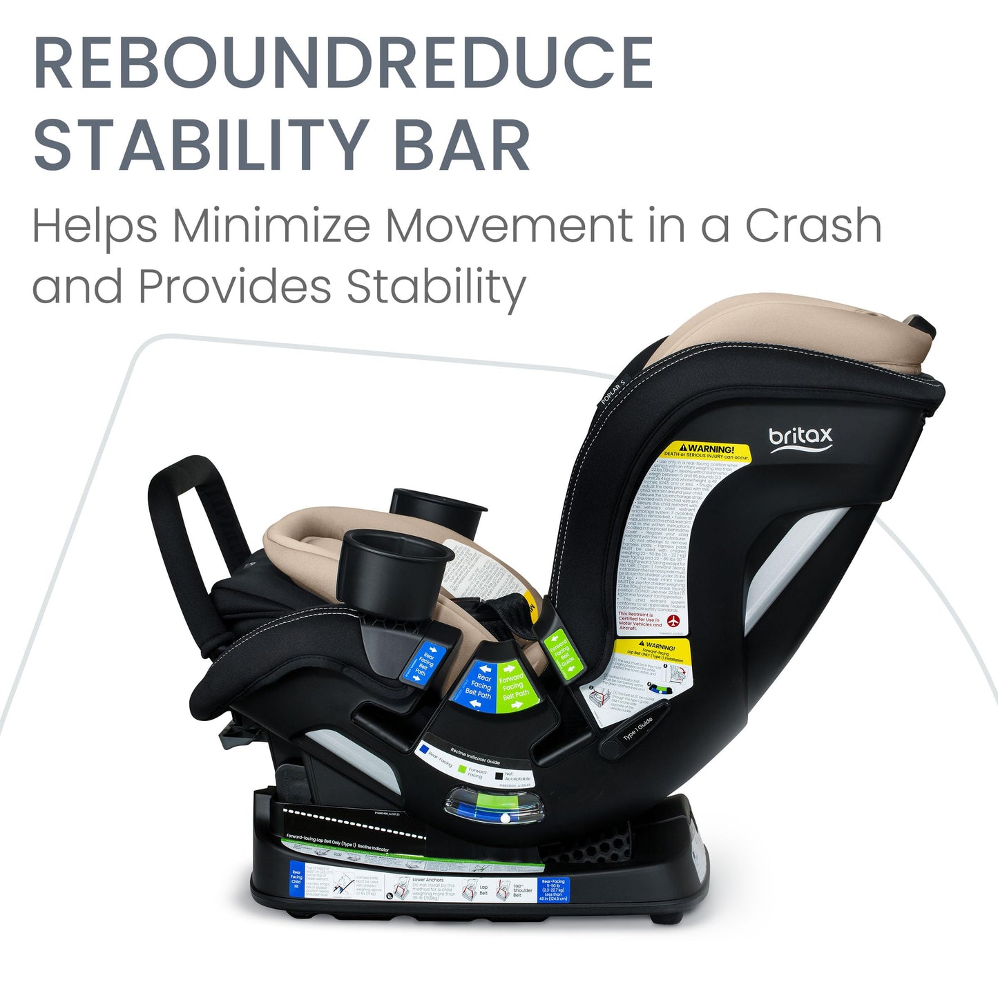 Britax Poplar S Convertible Car Seat, 2-in-1 Car Seat with Slim 17-Inch Design, ClickTight Technology, Sand Onyx