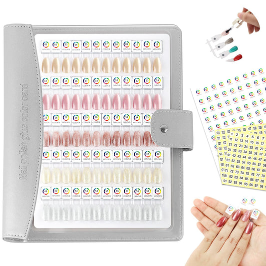 vnjaoi 60 Magnetic Nail Swatch Book,Leather Nail Color Display Book with 72 Magnetic Tips & Number Labels,Professional Nail Salon Color Display Book for Easy Preview & Storage Silver