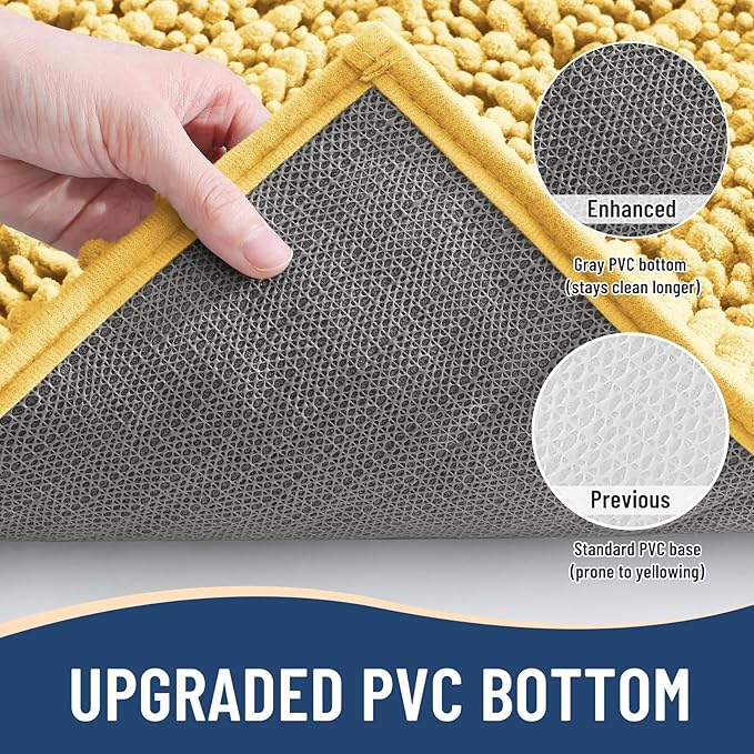 Arotive Luxury Chenille Bathroom Rug Mat, Extra Soft Thick Absorbent Shaggy Bath Rugs, Non-Slip Machine Wash Dry, Plush Bath Mats for Bathroom, Shower and Tub, 60x20, Yellow