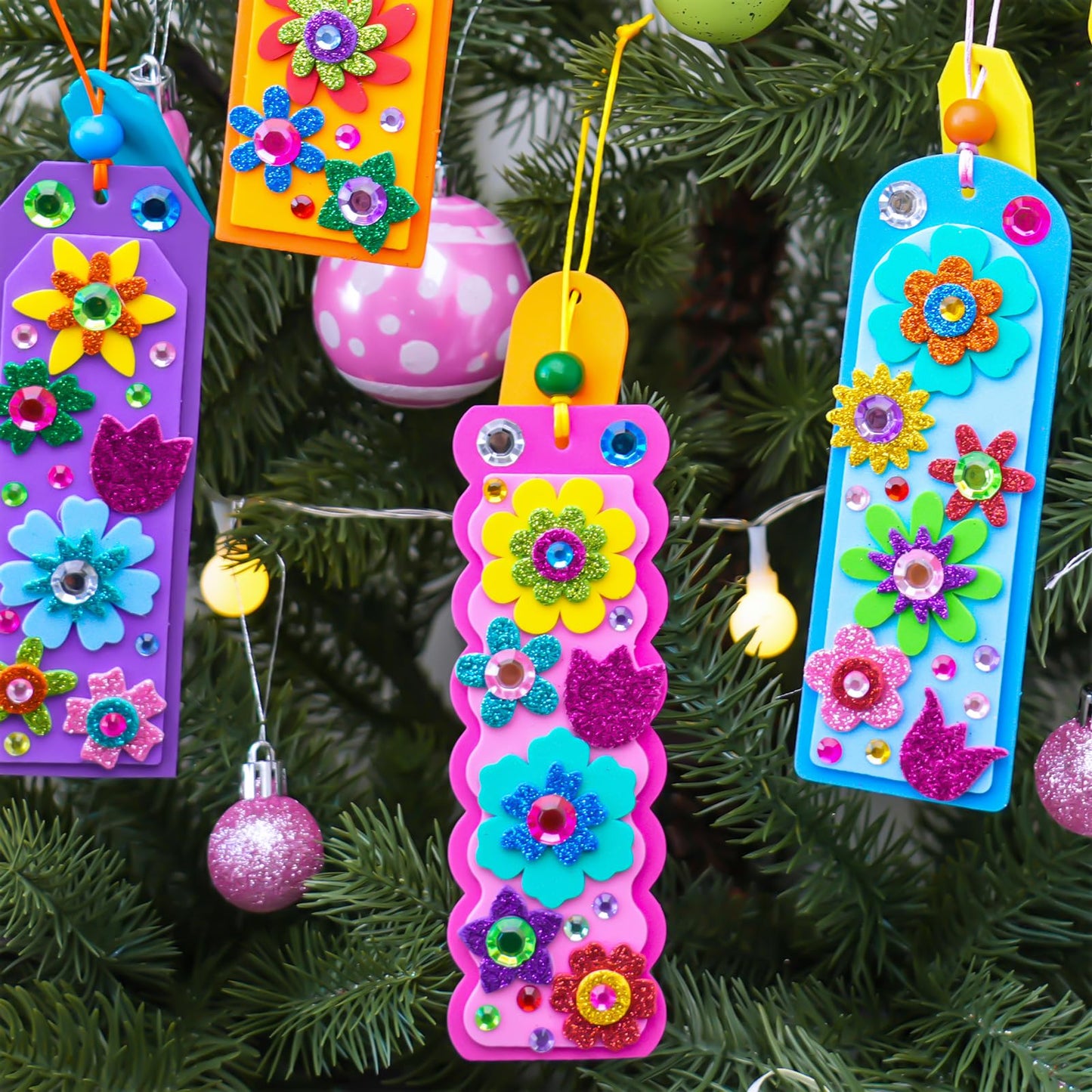 Winlyn 36 Sets Flower Crafts Kits Spring Summer Crafts DIY 3D Tuilp Sunflower Flower Bookmarks Ornaments Art Sets Foam Stickers Arts and Crafts for Kids Camping Classroom Activities Party Favors