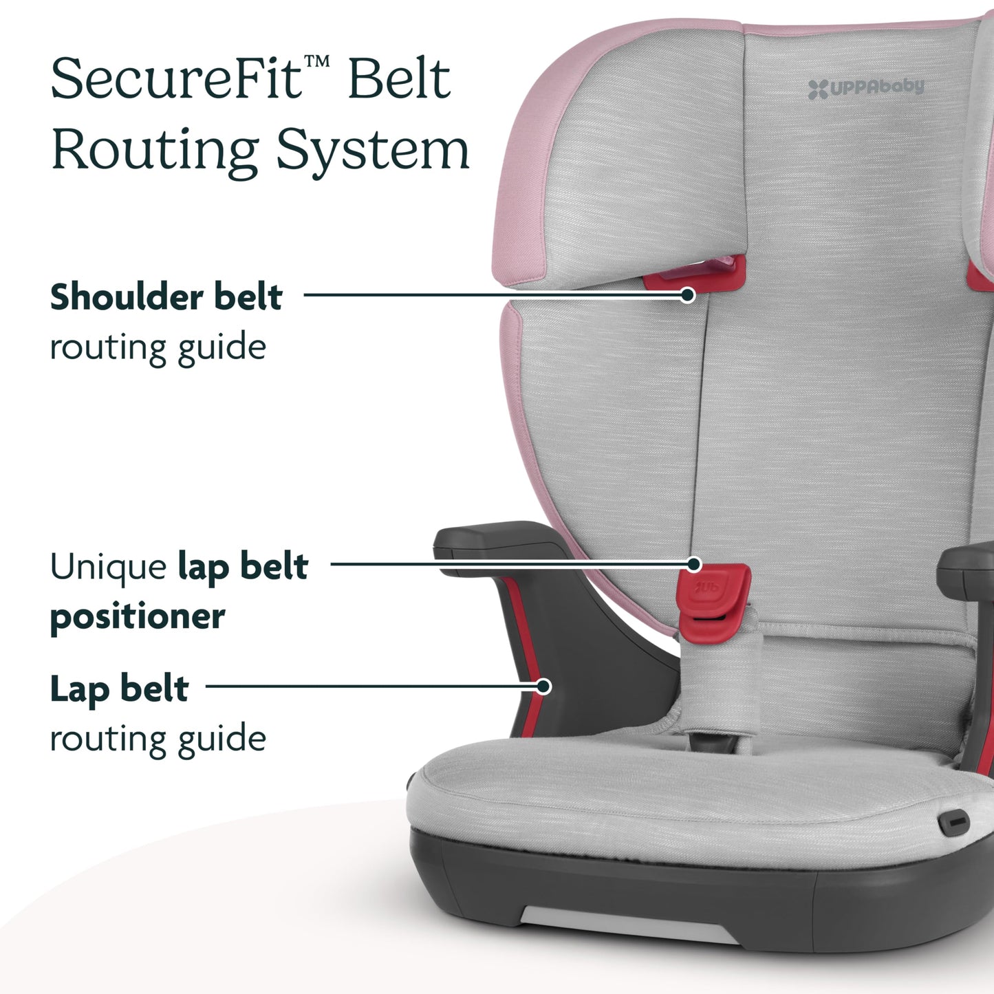 UPPAbaby Alta V2 High Back Booster Seat/Seven-Position, Active Support Headrest for Growing Children/SecureFit Integrated Belt Guide + Positioner/Cup Holder Included/Iris (Grey Mélange/Lavender)
