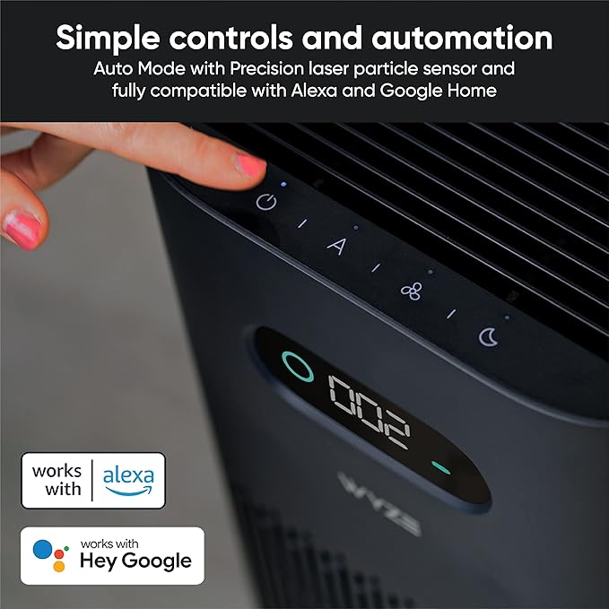 Wyze Air Purifier with Wildfire Filter (Special), for Living Room, Kitchen, HEPA 13, 21db Quiet, with Sleep Mode, Air Cleaner for Smoke, Pollen, Dander, Hair, 550 sq ft, Smart WiFi Alexa Google, Black