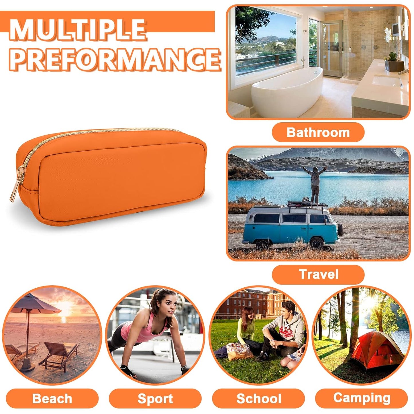 Small Pencil Case Makeup Bag for Purse, Cute Pencil Pouch Preppy Nylon Makeup Brush Bag with Zipper, Girls Portable Stationery Storage Case Small Pen Bag for Office School College(Slim-Peach)