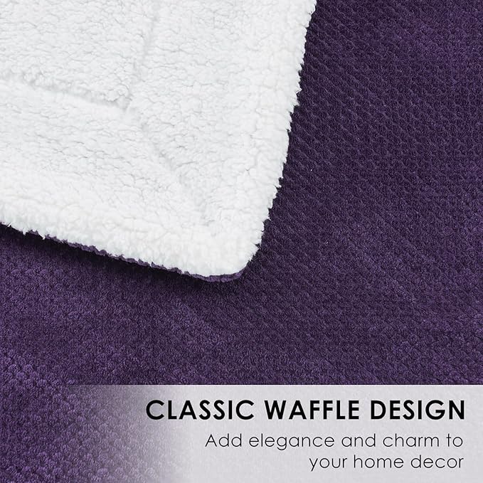 SOCHOW Waffle Sherpa Fleece Throw Blanket, Super Soft Fuzzy Warm, Lightweight Fluffy Reversible Plush Blanket for Bed Sofa Couch, 50 x 60 Inches Dark Purple