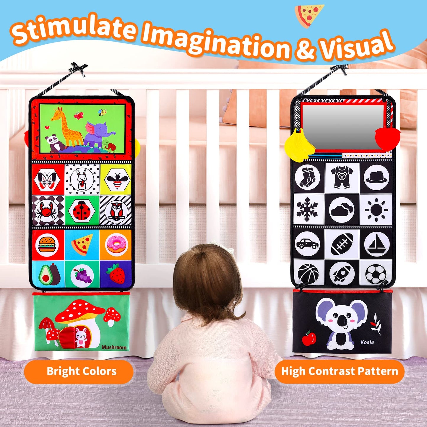 Baby Mirror Tummy Time Toys 0-3 3-6 Months Sensory Crinkle Baby Books Black and White High Contrast Baby Toys for Newborn Infant Montessori Car Seat Toys 0-6 Month Boy Girl Easter Basket Stuffers Gift