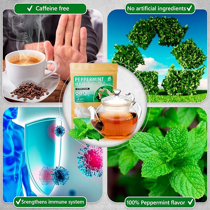 TeaDreamTea Peppermint Tea Bag - Mint tea - Herbal Tea - Mint Tea Bags - Healthy tea | Aromatic & Caffeine Free Tea (100 Teabags)