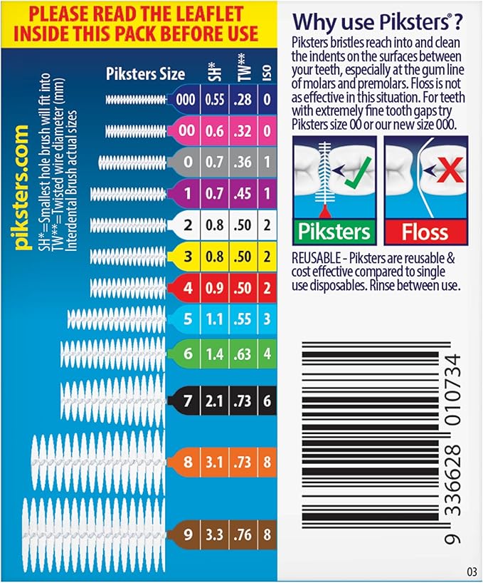 Piksters Interdental Brushes, 35 pk, Size 0, Interdental Tooth Brush for Very Tight Gaps, Gum Soft Bristles for Plaque Removal, Safe for Braces