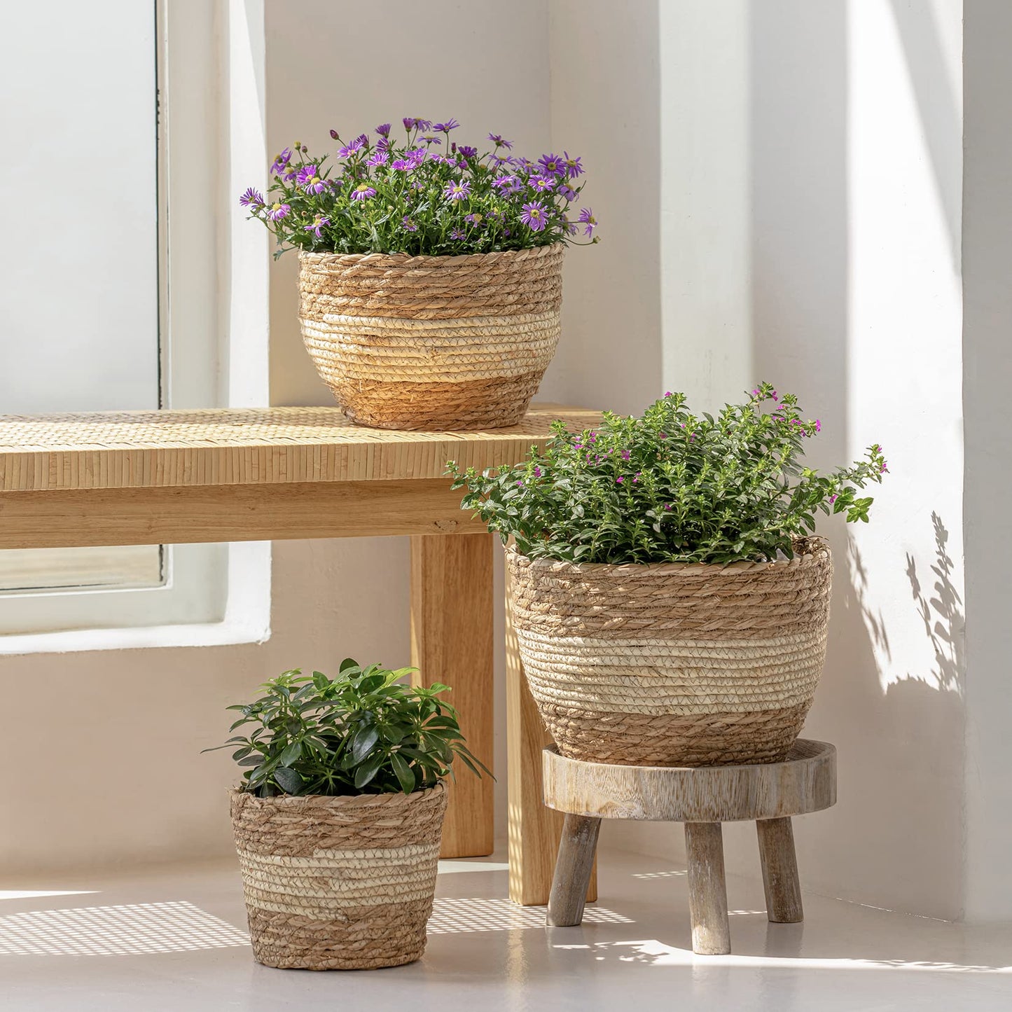 LA JOLIE MUSE Seagrass Planter Basket Indoor Outdoor, Flower Pots Cover, Plant Containers, Beige, 10 inch