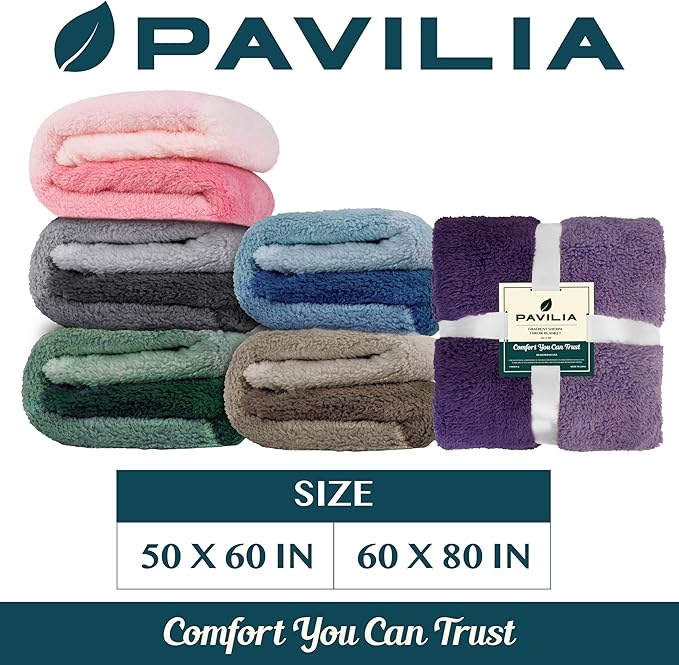 PAVILIA Fluffy Sherpa Throw Blanket Ombre | Gradient Plush, Soft, Fuzzy, Decorative Accent Throw Blanket for Couch Sofa Bed | Cozy Warm Decorative Furry Faux Fur Blanket, 50x60 Inches Pink