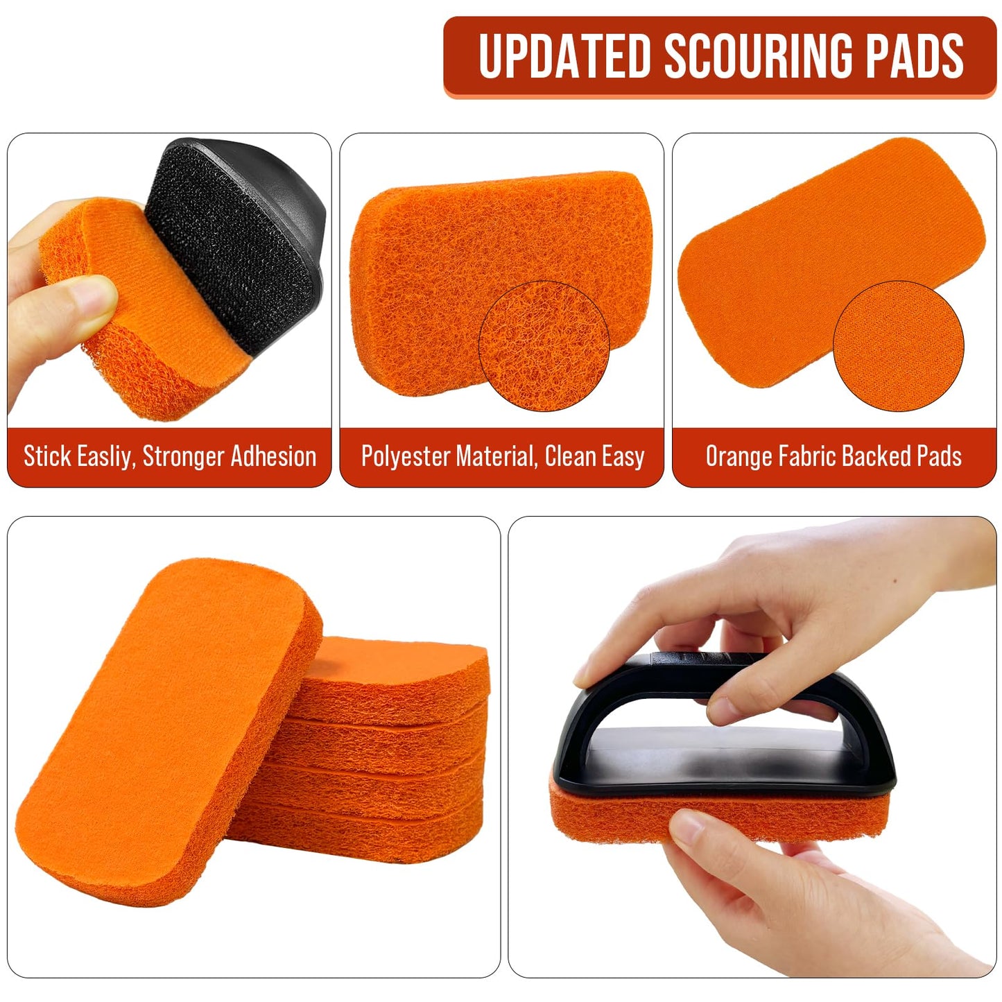 6-Piece Griddle Cleaning Kit for Blackstone, Flat Top Grill Cleaning Kit Non-Scratch Scouring Pads for Kitchen - 5 Scrubber Pads and 1 Handle