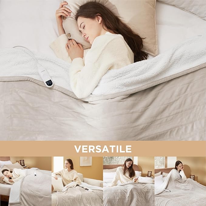 Bedsure Electric Blanket Full Size - Soft Flannel Heated Blanket, Fast Heating with 10 Time Settings & 6 Heat Settings, Warm Gift for Grandma (72x84 inches, Cream)