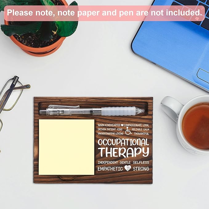 Occupational Therapy Appreciation Gifts, Thank You Gift for Occupational Therapist, OT Office Coworkers Staff Appreciation Gifts, Sticky Note Holder Wooden Notepad & Pen Holder 6.5" x 4.7" - FTA266