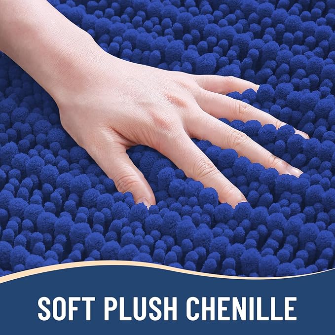 Arotive Luxury Chenille Bathroom Rug Mat, Extra Soft Thick Absorbent Shaggy Bath Rugs, Non-Slip Machine Wash Dry, Plush Bath Mats for Bathroom, Shower and Tub, 30x20, Dark Blue