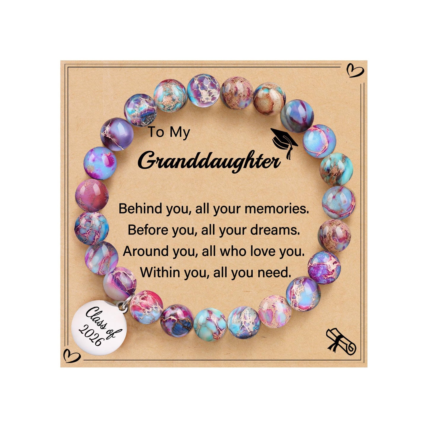 Sistble Middle School Graduation Gifts Class of 2026 Jasper Beaded Graduation Bracelets Inspirational Gifts for Women 5th 8th Grade Granddaughter Gift Ideas Jewelry for Teens