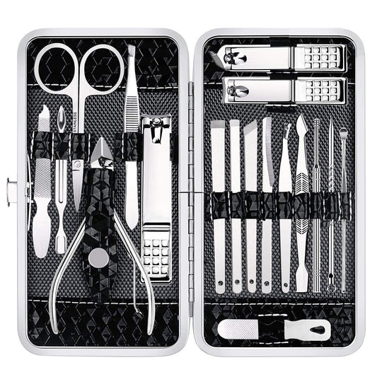 Yougai Nail Clippers Set - 18 Pcs Professional Manicure Pedicure Kit for Men Women, Stainless Steel Fingernail Toenail Clippers Cutters, Nail Care Grooming Tools with Leather Travel Case