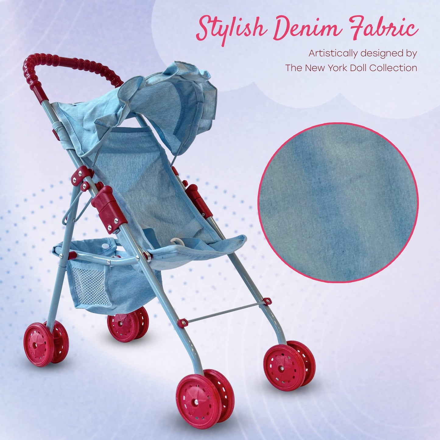 My First Baby Doll Stroller for Toddlers 3 Year Old Girls, Little Kids | Folding Baby Stroller for Dolls, Toy Stroller for Baby Dolls with Bottom Storage Basket, Foldable Frame, Canopy, Seatbelt