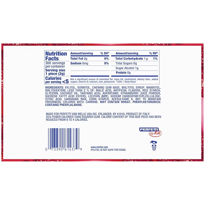 Mentos Pure Fresh Sugar-Free Chewing Gum with Xylitol, Strawberry, 50 Piece Bottle (Bulk Pack of 6)