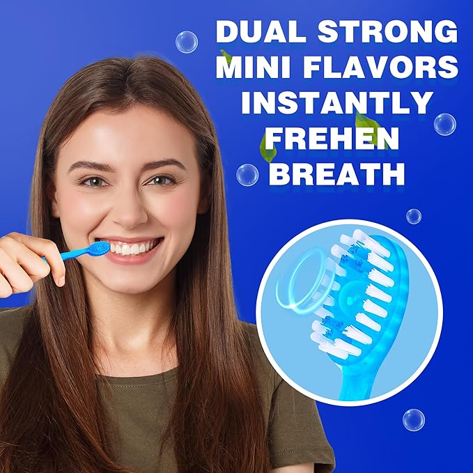 Mini Disposable Toothbrushes with Toothpaste 5 in 1 Travel Toothbrush Individually Wrapped Portable with Toothpaste + Tongue Scraper + Picks+Floss Travel Case (Peach, 10)