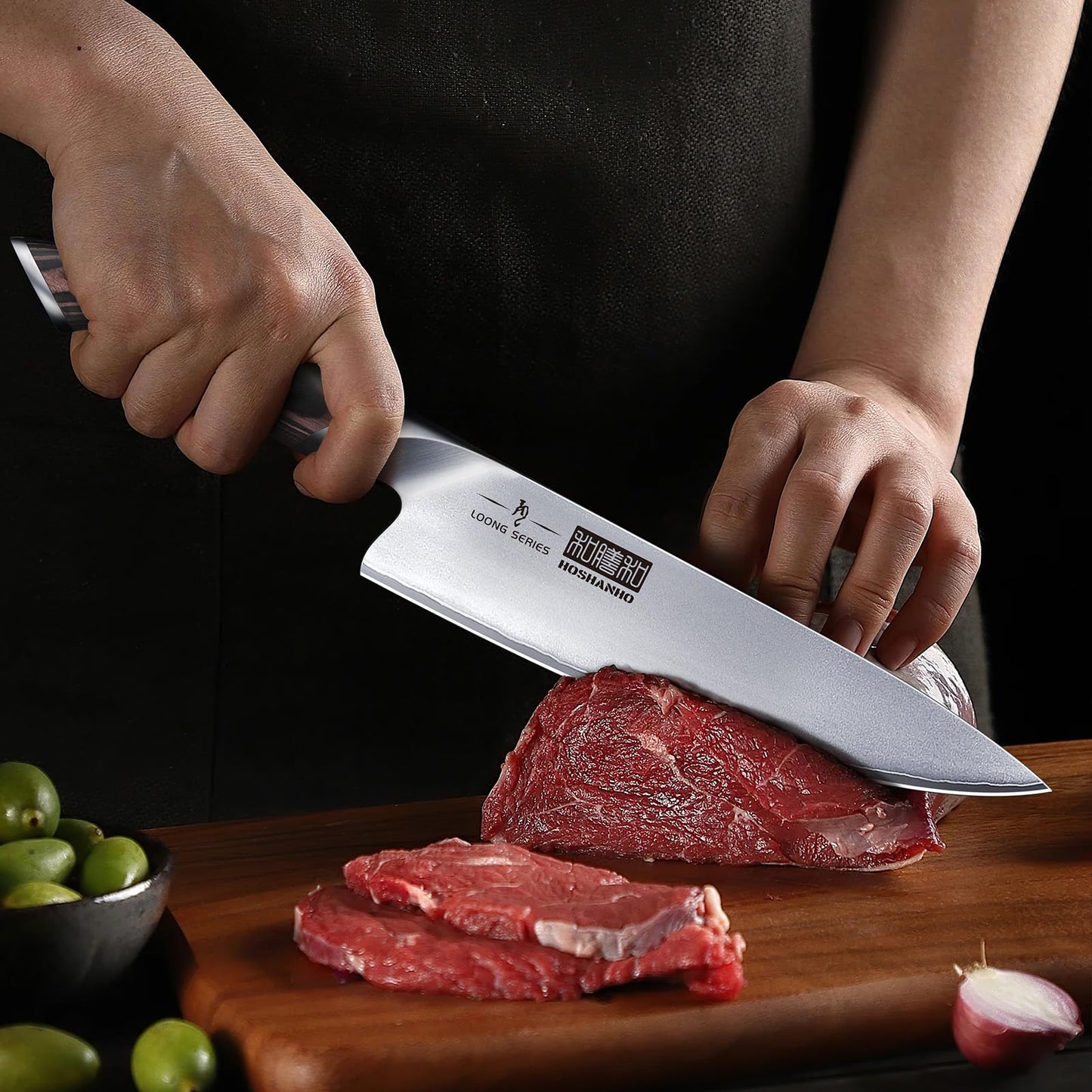 HOSHANHO 7 Pieces Kitchen Knife Set, Japanese High Carbon Stainless Steel Magnetic Knife Block Set, Ultra Sharp Chef Knives Sets with Ergonomic Pakkawood Handle