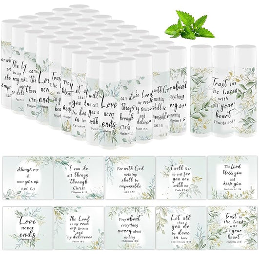 50 Pcs Bible Verse Lip Balm Bulk Christian Gifts for Women Faith Religious Inspirational Party Favors Catholic Group Thanksgiving, Christmas Gifts Moisturizing Lip Care for Friend Teacher Worker