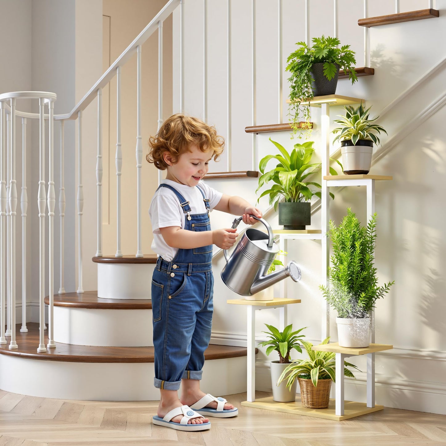 Plant Stand Indoor with Grow Lights - Tiered Corner Shelf Small Metal Lighted Flower Rack Multiple