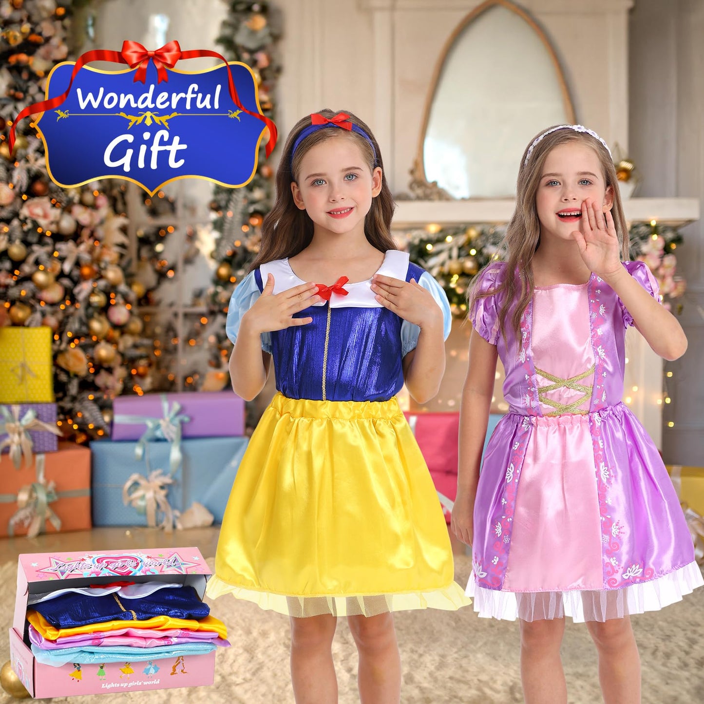 18 Pcs Princess Dress Up Clothes for Little Girl Role Play Costume Gift Set, Princess Dress Up Toys for Toddler Girls, Birthday Christmas Party Gifts for Girls Aged 3-6 Years Old