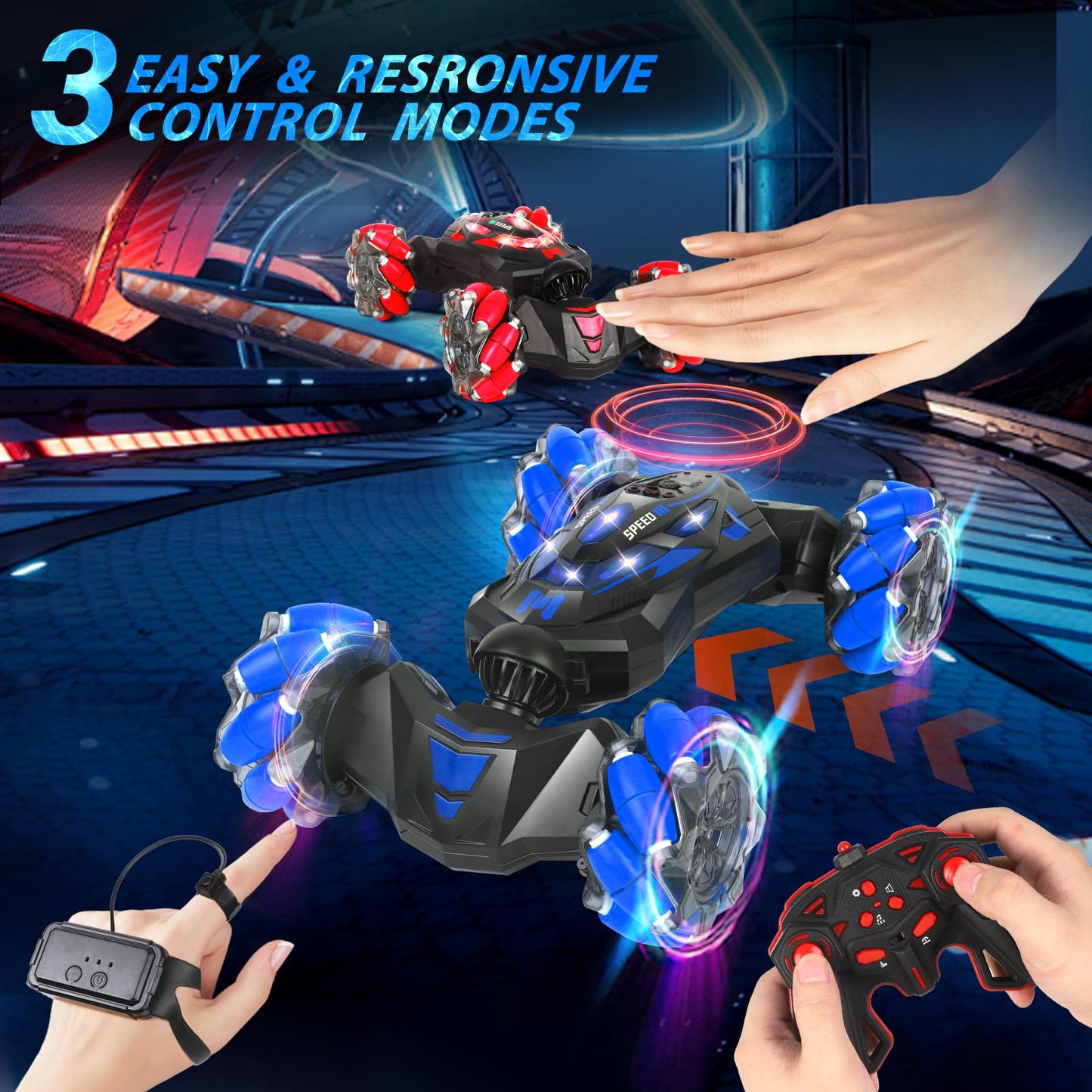 XAMIMM Remote Control Car, Gesture Sensing RC Stunt Car, 4WD Offroad for Rotating, 2.4 Ghz Remote Control and Hand Controlled Twist Cars,Transform RC Cars, Toy Presents for Boys and Girls Age 6-13