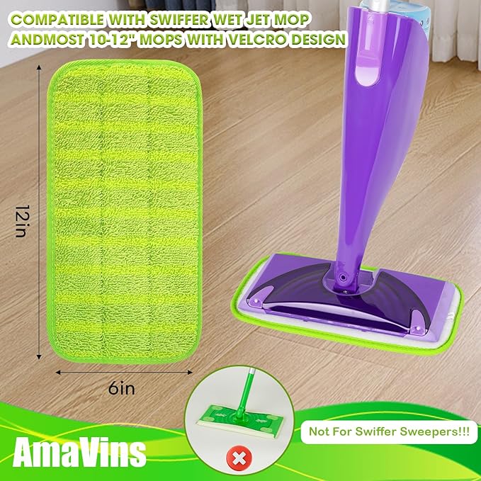 3 Pack Reusable Mop Pads for Swiffer WetJet Mops, Wet Jet Pads Refills, 12 inch Washable Microfiber Mop Pads Up to 200+ Floor Cleaning for Floor Cleaning Wet Dry Use for Any Floor Types