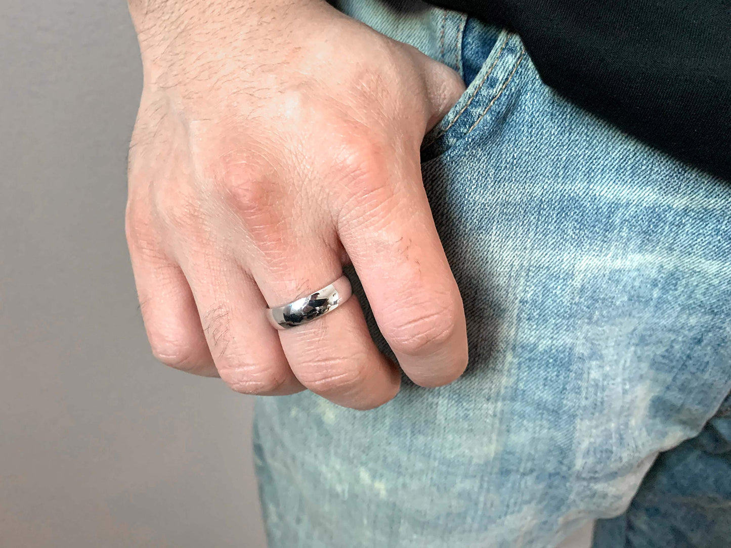 Tioneer Jewelry | Sterling Silver Plain Dome Wedding Band | Wedding Band for Women & Men | Sterling Silver Jewelry, Black, 6mm, Size 7