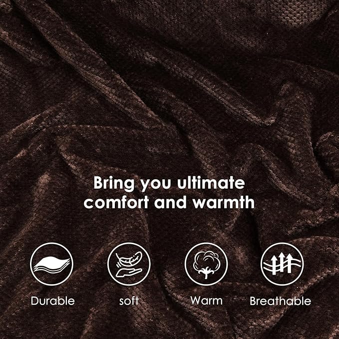 SOCHOW Waffle Sherpa Fleece Throw Blanket, Super Soft Fuzzy Warm, Lightweight Fluffy Reversible Plush Blanket for Bed Sofa Couch, 50 x 60 Inches Brown