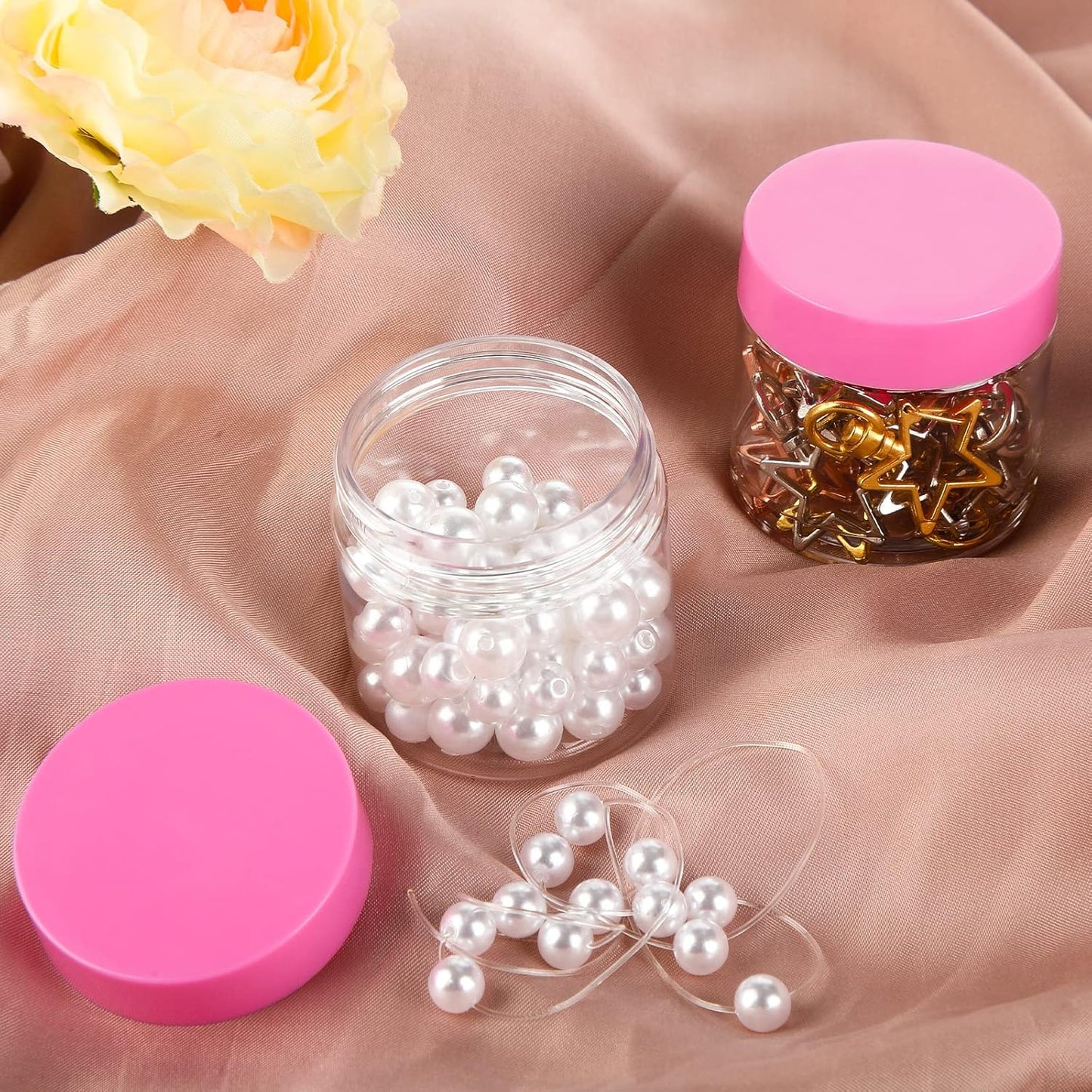 Patelai 4 Pieces Round Wide-mouth Leak Proof Plastic Container Jars with Lids for Travel Storage Makeup Beauty Products Face Creams Oils Salves Ointments DIY Making(2 Ounce,Pink)