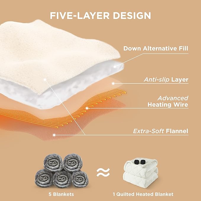 Bedsure Electric Blanket Queen Size - Dual Control Heated Weighted Blanket Queen with 10 Heat Settings, Fast Heating with 10 Time Settings (84x90 inches, Ivory)