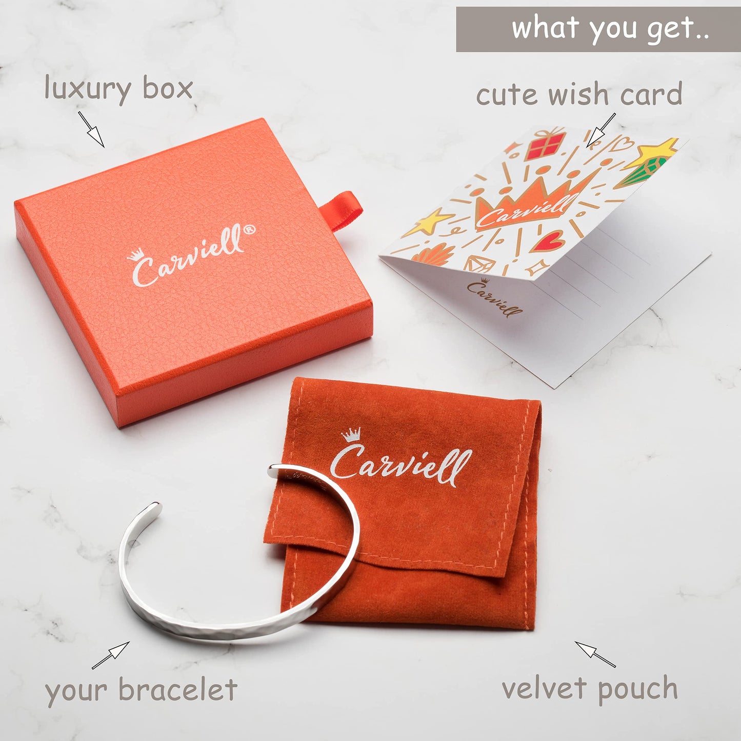 Carviell Inspirational Bracelets for Women - Engraved Cuff Jewelry, Confirmation Gifts, Christmas or Graduation Present, Bracelets for Teens, Gift Ideas for Teenagers