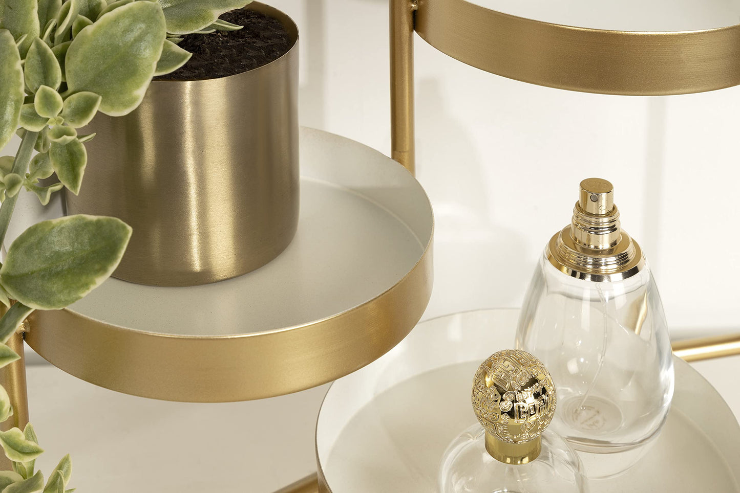 Kate and Laurel Finn 3-Tiered Plant Stand; 7.25 x 7.25 x 10; White and Gold; Decorative Layered Tabletop Plant Stand for Display and Storage
