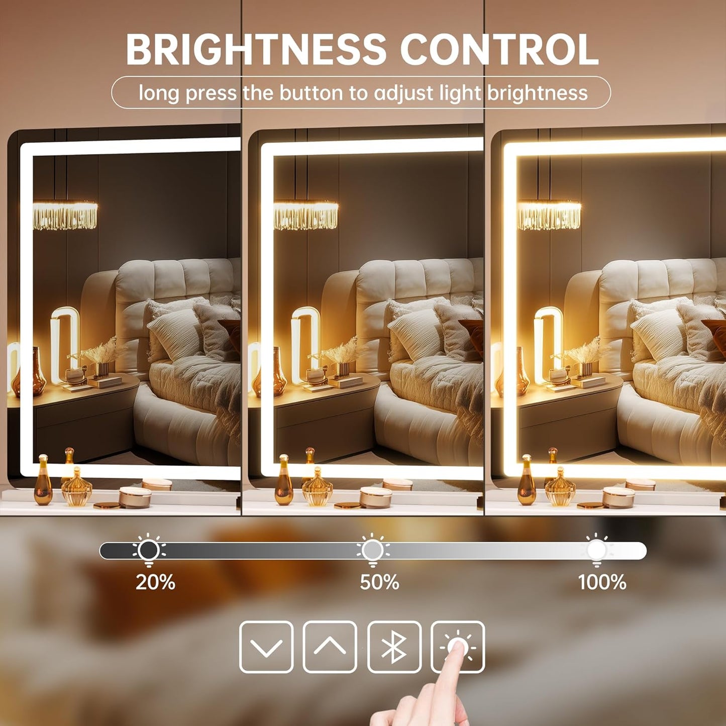 Hasipu Vanity Mirror with Lights and Bluetooth Speaker, 55.1" x 35.8" LED Makeup Mirror, Lighted Makeup Mirror with Dimmable 3 Modes, Touch Screen Control Vanity Mirror Round White