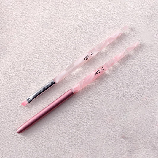 Nail Art Brush Set, Pink Marble Design, Professional Manicure Tools, Nail Brush and French Tip Brush 2 Piece