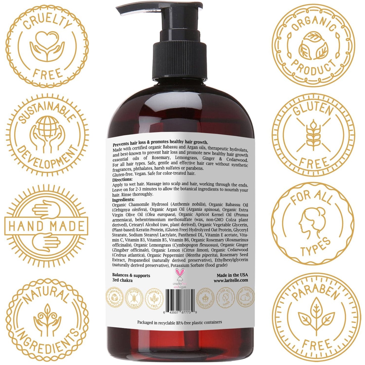 Organic Anti-Thinning Conditioner Diamond Strong 16 oz. Rosemary, Ginger, Cedarwood. Promotes Hair Growth, Prevents Hair Loss GF