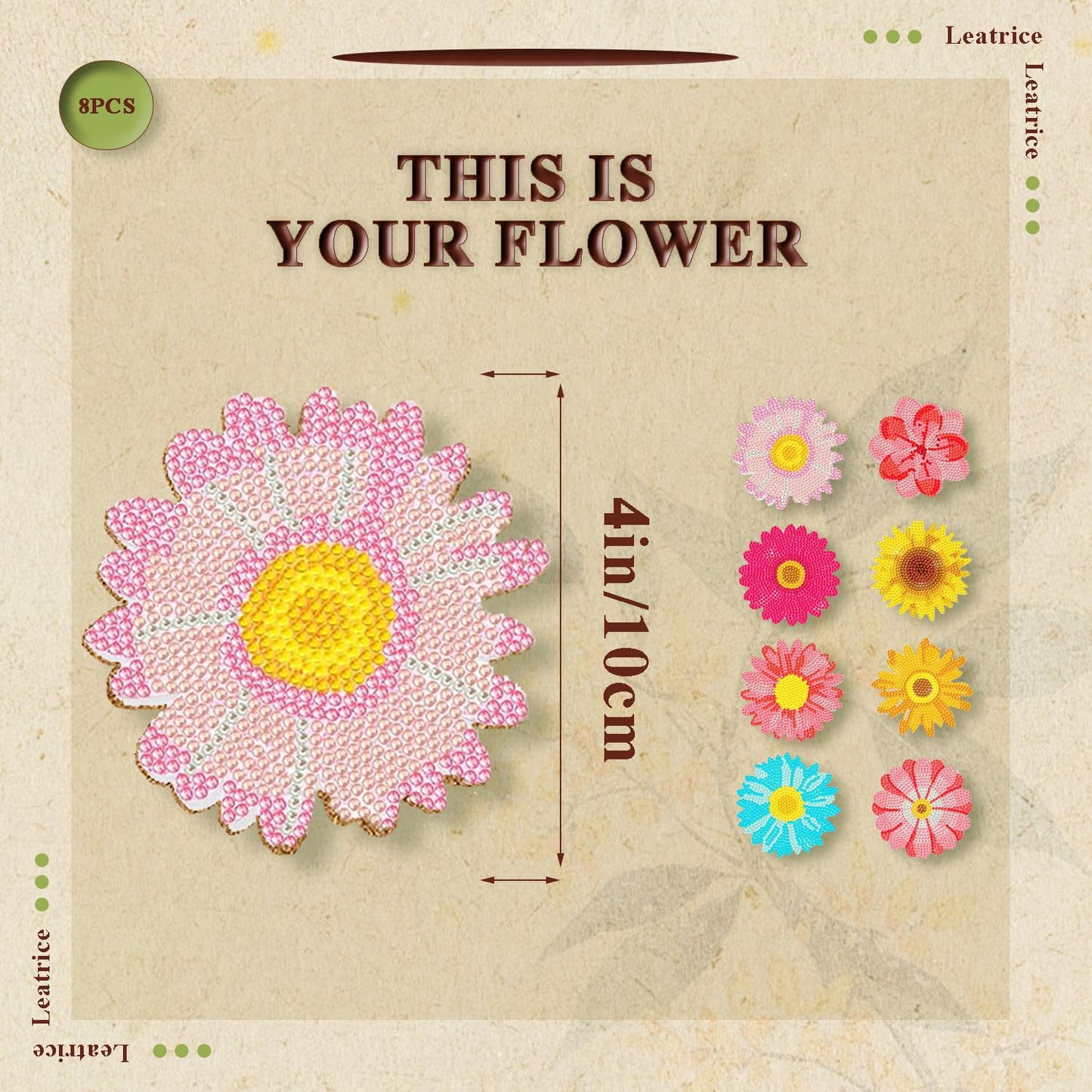 Leatrice 8PCS Flower Diamond Art Coasters Small Diamond Painting Kits for Adults Beginners Women Gem Art Coasters with Holder Funny DIY Crafts for Home Decor