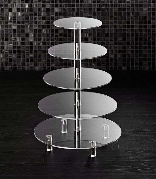 5 Tier Acrylic Cupcake Stand, Extra Thick 5mm Base, Large Cupcake Tower, Multi Tiered Cake Stand Round Clear Holder for Dessert Table Display, Weddings, Birthday Party, Graduation, Pastry, Donut Tree