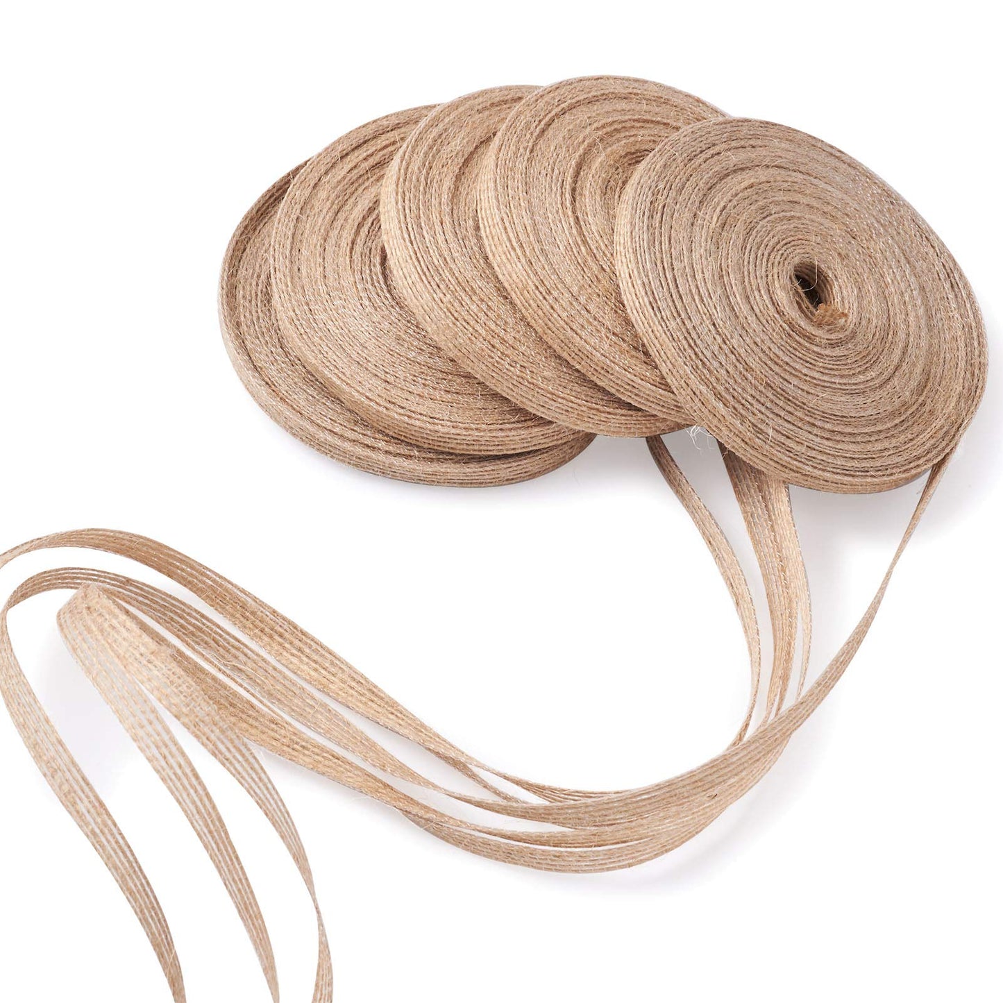 Pandahall 5 Rolls Natural Burlap Fabric Ribbon 1/4 inches Tan Jute Linen Ribbon Rolls for Party Decoration, DIY Crafts Gift Wrapping Christmas Making