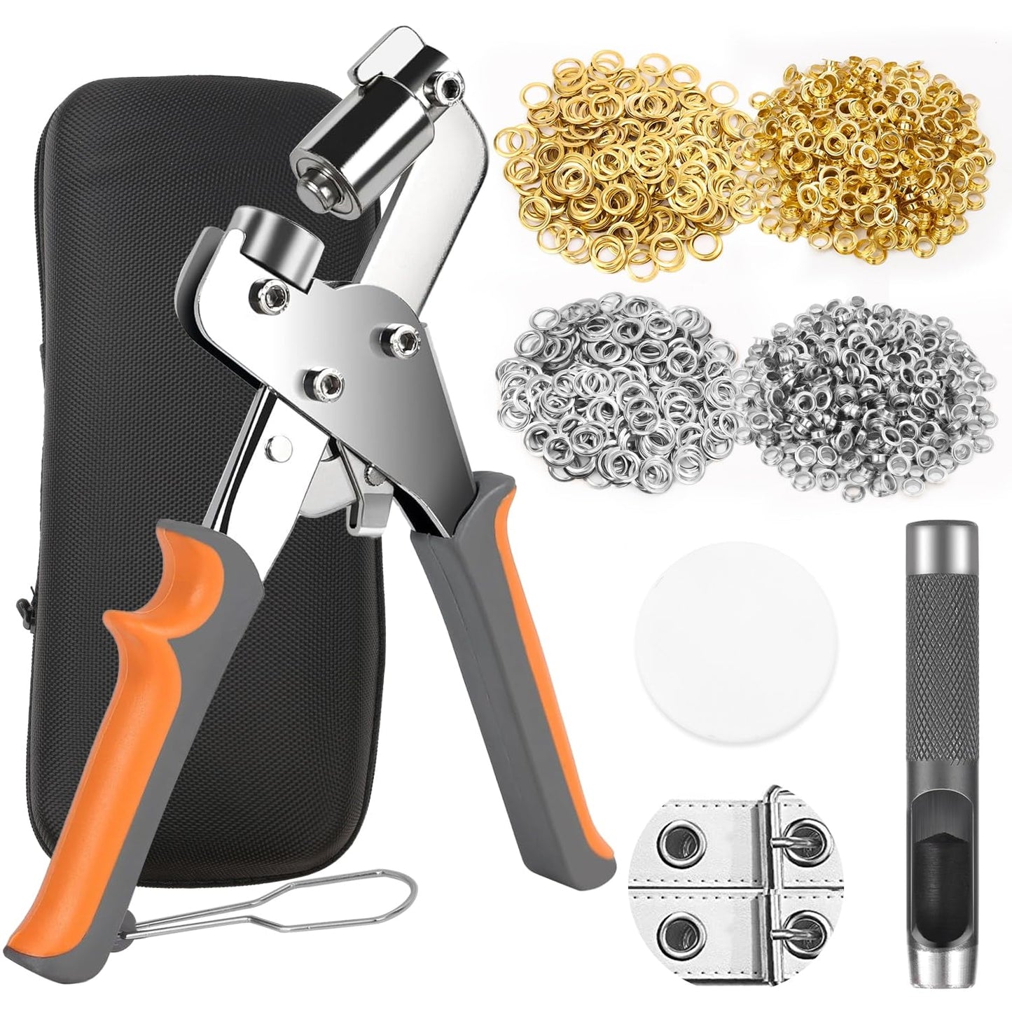 Grommet Tool Kit 3/8 Inch with 800 Pcs Eyelets Grommets and Storage Bag, Handheld Metal Grommet Kit Tarp Grommet Maker Kit Grommet Pliers Punch for Tarps Fabric Leather