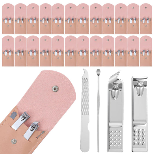 24 Sets Manicure Set Bulk, Pink Nail Clippers Kit Stainless Steel Fingernail Clippers Set, Sturdy Nail Tip Cutter Trimmers Professional Grooming Toenail Clipper Personal Pedicure Kits Gift (4 in 1)