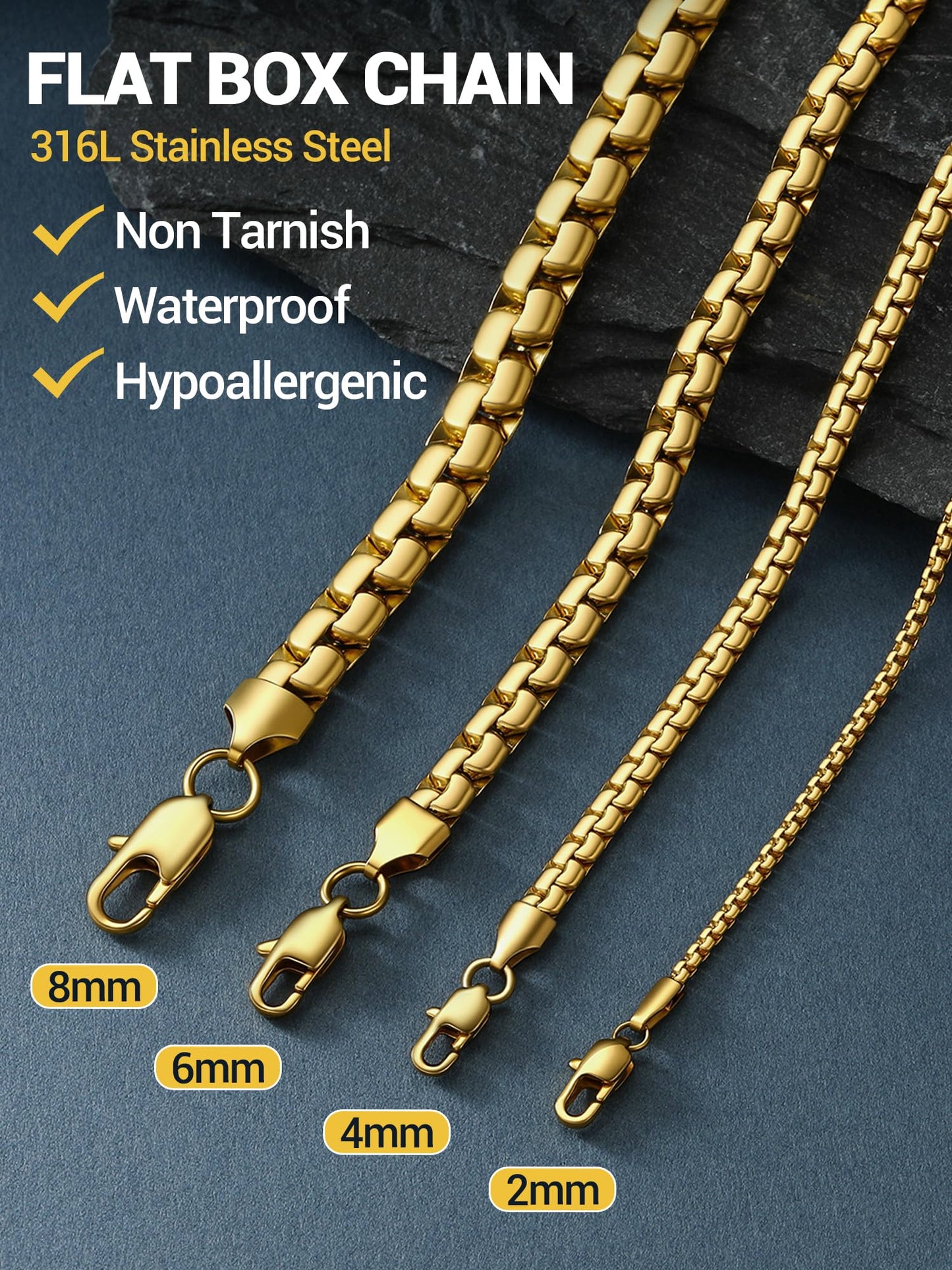 PROSTEEL Mens Chain Necklaces Stainless Steel Men Jewelry Flat Link Chain Necklace