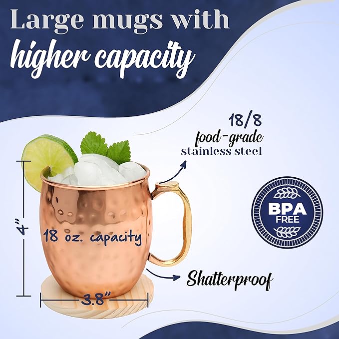 Moscow Mule Mugs Set of 48 (19OZ) | Food Safe |Stainless Steel Mug w/New Thumb Rest | Tarnish-Resistant Steel Interior