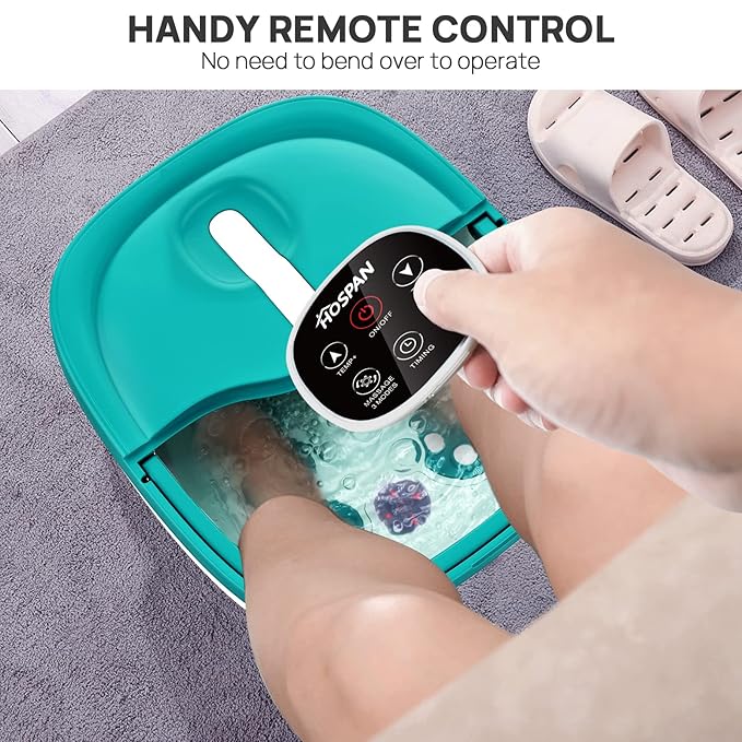 HOSPAN Collapsible Foot Spa Electric Rotary Massage, Foot Bath with Heat, Bubble, Remote, and 24 Motorized Shiatsu Massage Balls. Pedicure Foot Spa for Feet Stress Relief